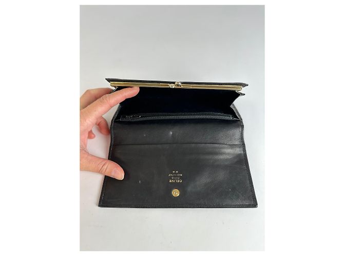Céline Vintage Celine Smooth Leather Bifold Wallet Black Gold - view 3