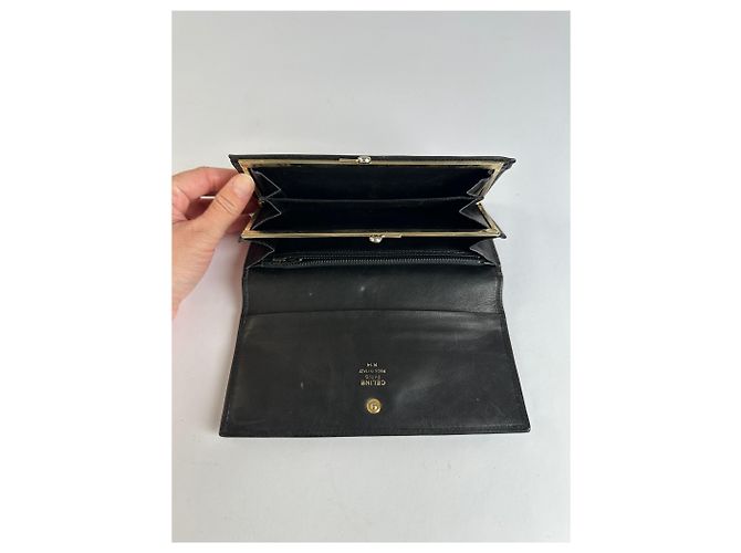 Céline Vintage Celine Smooth Leather Bifold Wallet Black Gold - view 5