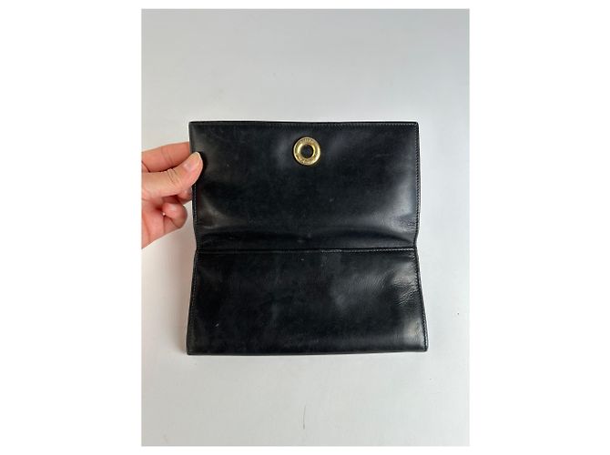 Céline Vintage Celine Smooth Leather Bifold Wallet Black Gold - view 6