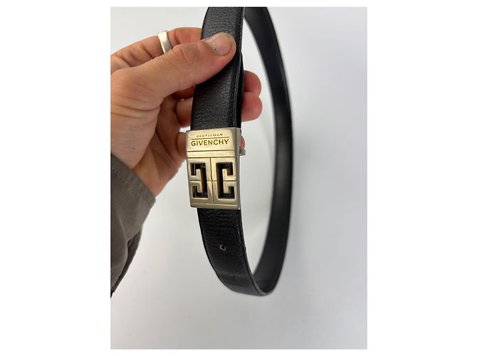 Vintage Givenchy Textured Leather Belt Black Silver Buckle - view 2