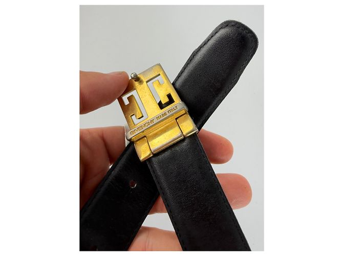 Vintage Givenchy Textured Leather Belt Black Silver Buckle - view 3