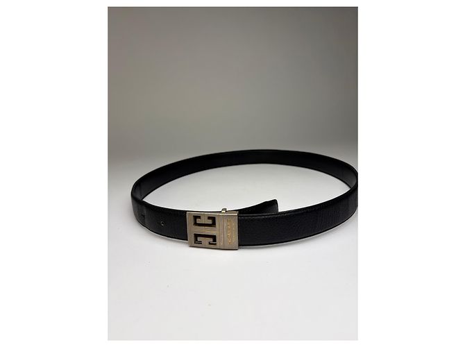 Vintage Givenchy Textured Leather Belt Black Silver Buckle - view 5