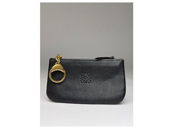 Vintage Loewe Pebbled Leather Zip Pouch Schwarz Gold - Ansicht 8