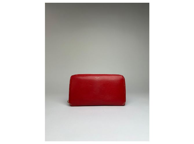 Céline Vintage Celine Classic Leather Zippered Wallet Red Gold - view 10