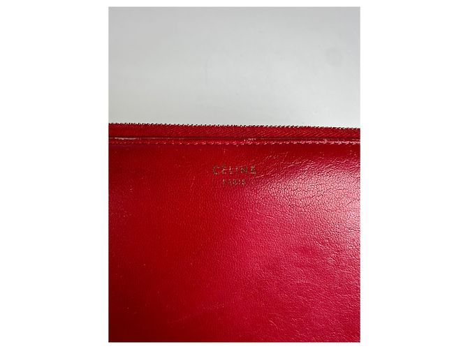 Céline Vintage Celine Classic Leather Zippered Wallet Red Gold - view 3