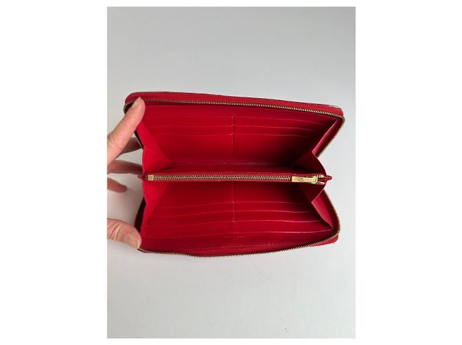 Céline Vintage Celine Classic Leather Zippered Wallet Red Gold - view 4