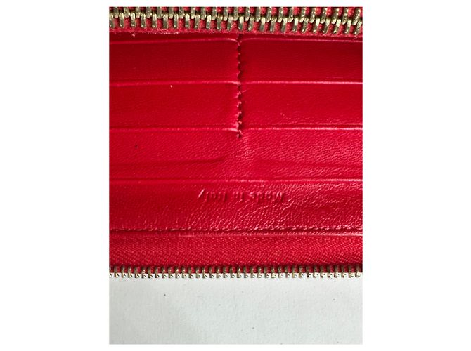 Céline Vintage Celine Classic Leather Zippered Wallet Red Gold - view 5