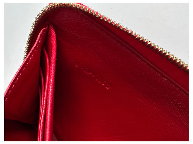 Céline Vintage Celine Classic Leather Zippered Wallet Red Gold - view 6