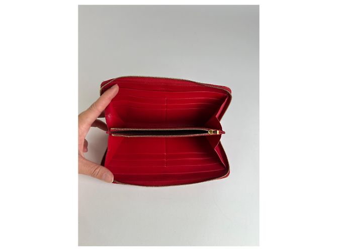 Céline Vintage Celine Classic Leather Zippered Wallet Red Gold - view 7