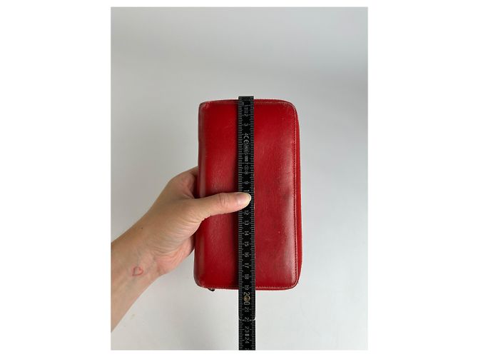 Céline Vintage Celine Classic Leather Zippered Wallet Red Gold - view 8