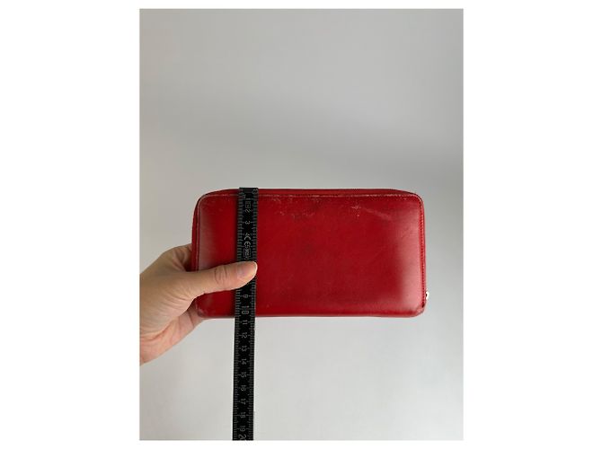 Céline Vintage Celine Classic Leather Zippered Wallet Red Gold - view 9