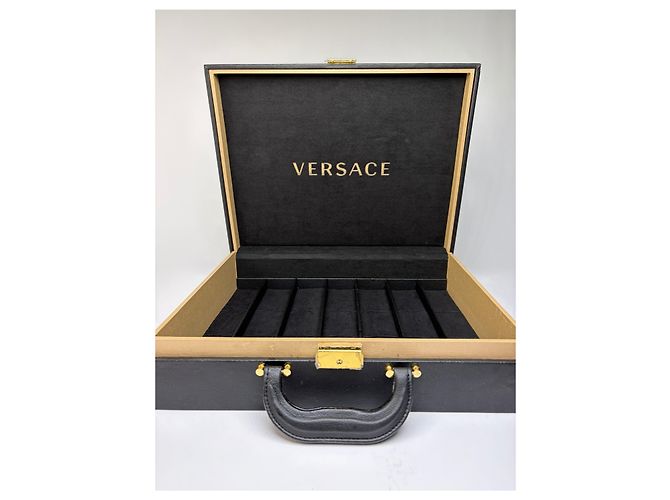 Vintage Versace Schmuckkästchen aus Leder Schwarz Gold - Ansicht 4