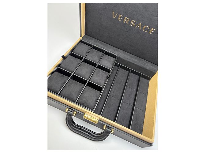 Vintage Versace Schmuckkästchen aus Leder Schwarz Gold - Ansicht 5