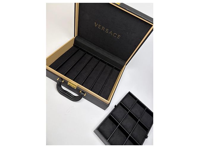 Vintage Versace Schmuckkästchen aus Leder Schwarz Gold - Ansicht 7