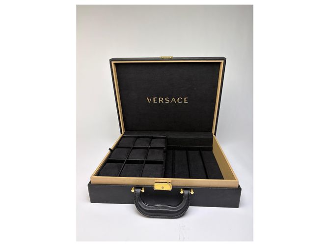 Vintage Versace Schmuckkästchen aus Leder Schwarz Gold - Ansicht 8