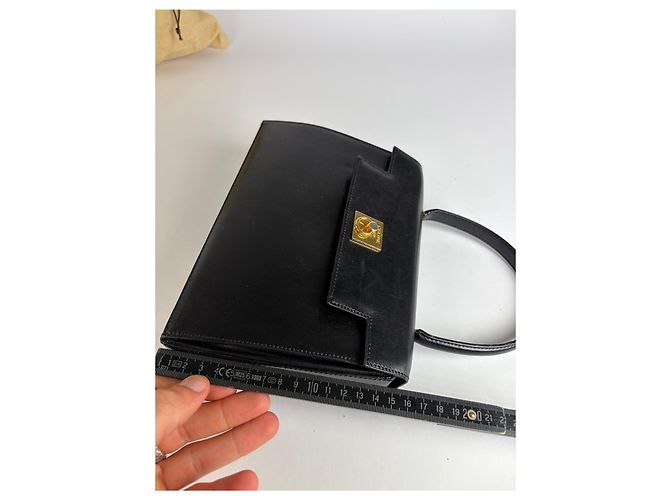 Céline Vintage Celine Structured Leather Top-Handle Bag Black Gold - view 10