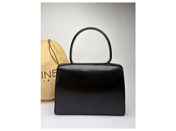 Céline Vintage Celine Structured Leather Top-Handle Bag Black Gold - view 13