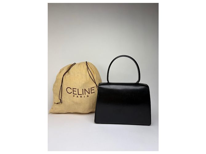 Céline Vintage Celine Structured Leather Top-Handle Bag Black Gold - view 2