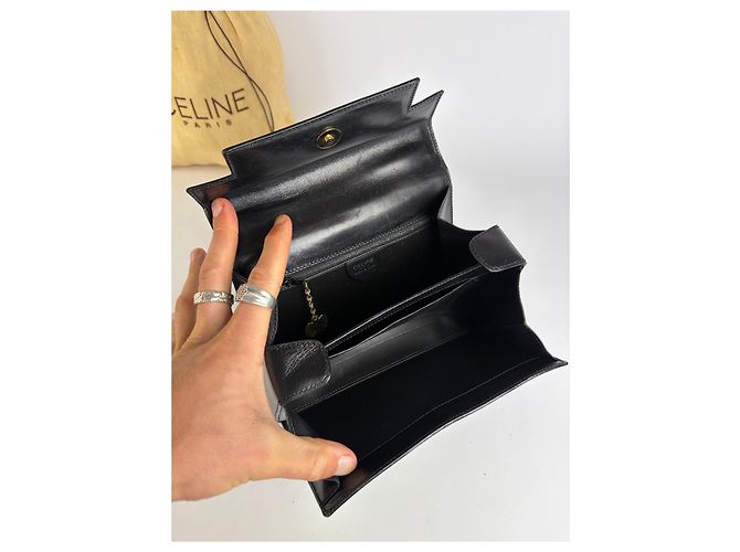 Céline Vintage Celine Structured Leather Top-Handle Bag Black Gold - view 3
