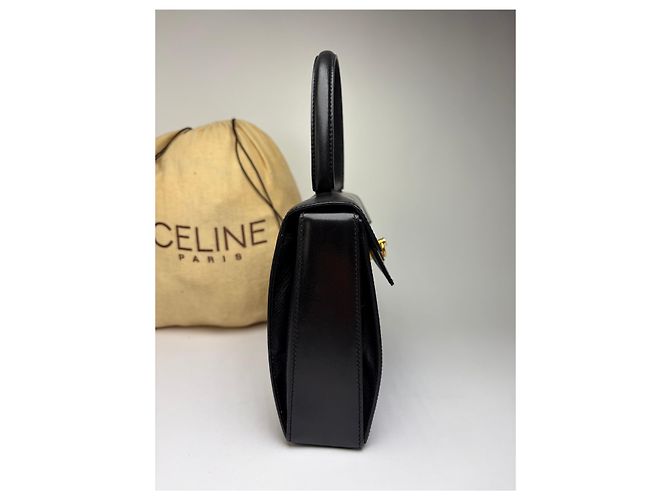 Céline Vintage Celine Structured Leather Top-Handle Bag Black Gold - view 6