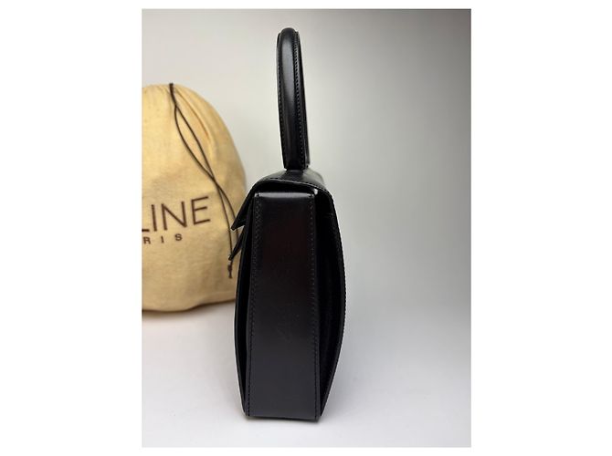 Céline Vintage Celine Structured Leather Top-Handle Bag Black Gold - view 8