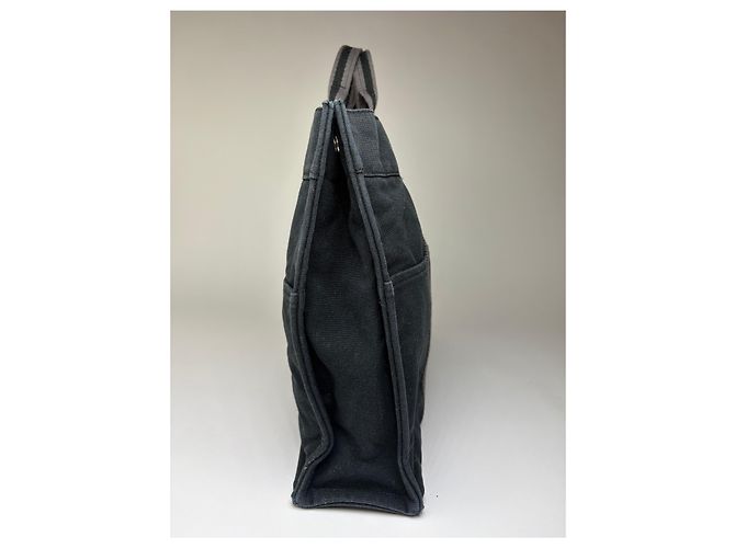Hermès Tote Vintage Hermes in tela di cotone Nero Argento - vista 10