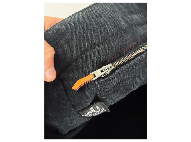 Hermès Tote Vintage Hermes in tela di cotone Nero Argento - vista 4