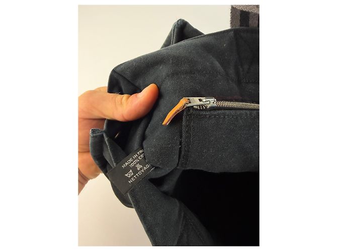 Hermès Tote Vintage Hermes in tela di cotone Nero Argento - vista 5