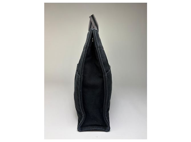 Hermès Tote Vintage Hermes in tela di cotone Nero Argento - vista 8