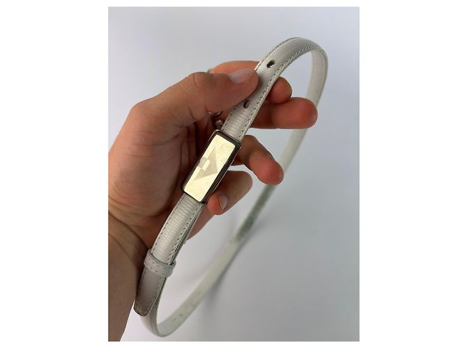 Vintage Bottega Veneta Gürtel aus glattem Leder Cream Silver Beige - Ansicht 2