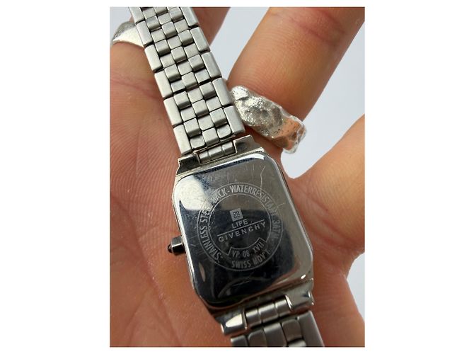 Vintage Givenchy Armbanduhr aus Edelstahl Quartz Schwarz Silber - Ansicht 3