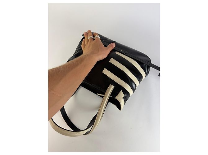 Vintage Etro Smooth Leather Tote Schwarz Creme - Ansicht 10