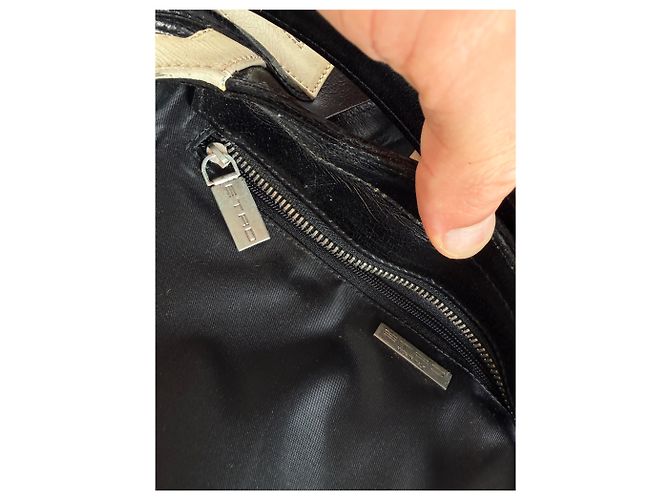 Vintage Etro Smooth Leather Tote Schwarz Creme - Ansicht 4