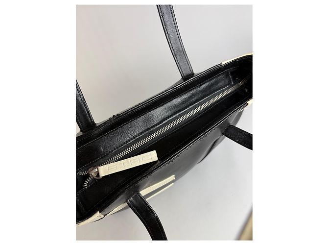 Vintage Etro Smooth Leather Tote Schwarz Creme - Ansicht 5
