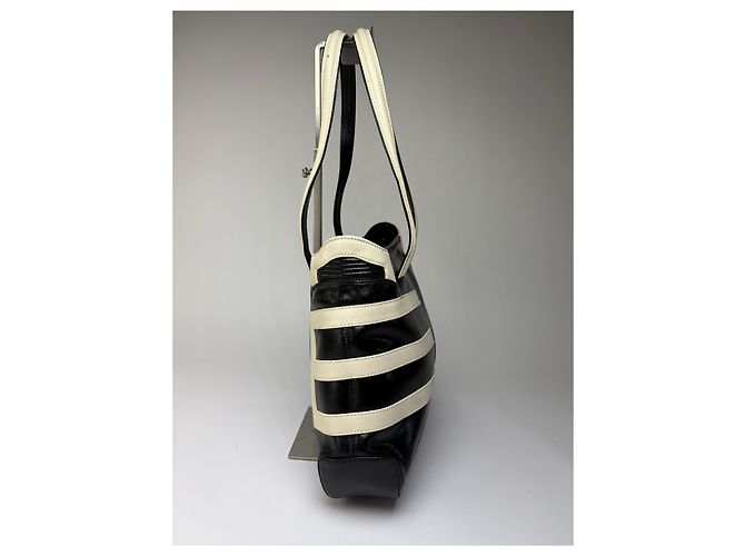 Vintage Etro Smooth Leather Tote Schwarz Creme - Ansicht 6