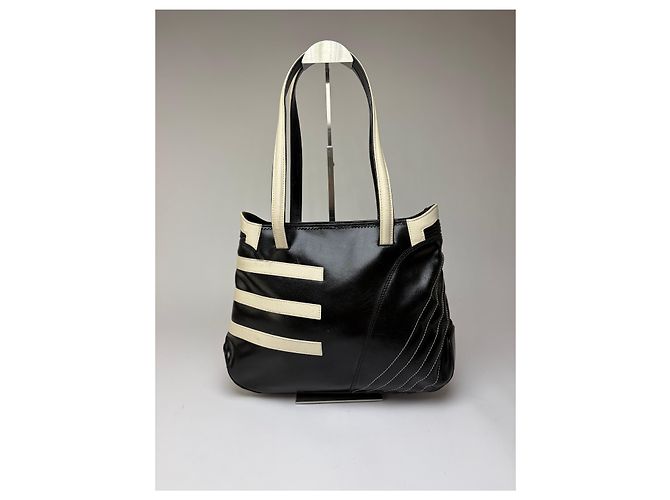 Vintage Etro Smooth Leather Tote Schwarz Creme - Ansicht 7
