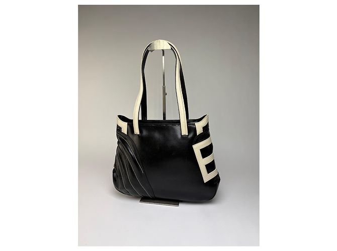 Vintage Etro Smooth Leather Tote Schwarz Creme - Ansicht 9