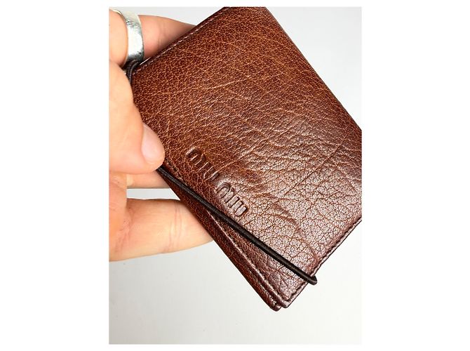 Vintage Miu Miu Grained Leather Bifold Wallet Brown Silver - view 3