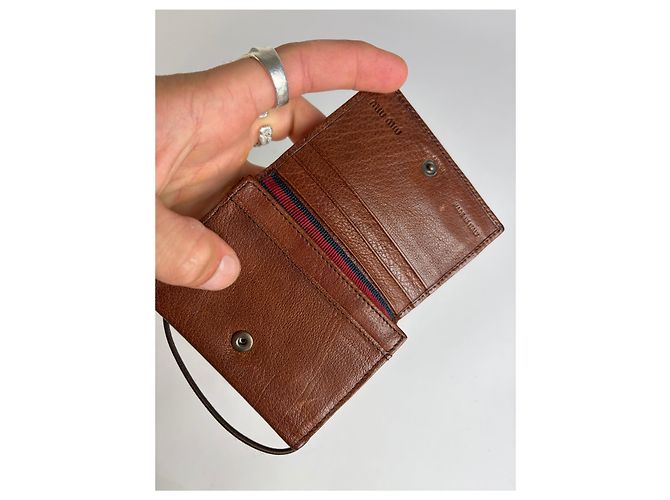 Vintage Miu Miu Grained Leather Bifold Wallet Brown Silver - view 4
