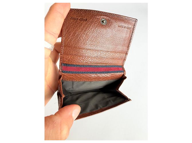 Vintage Miu Miu Grained Leather Bifold Wallet Brown Silver - view 7