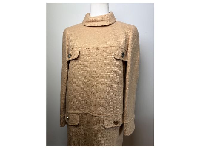 Vintage Courreges A-Linien Kleid aus Wolle Hellbeige M - Ansicht 13