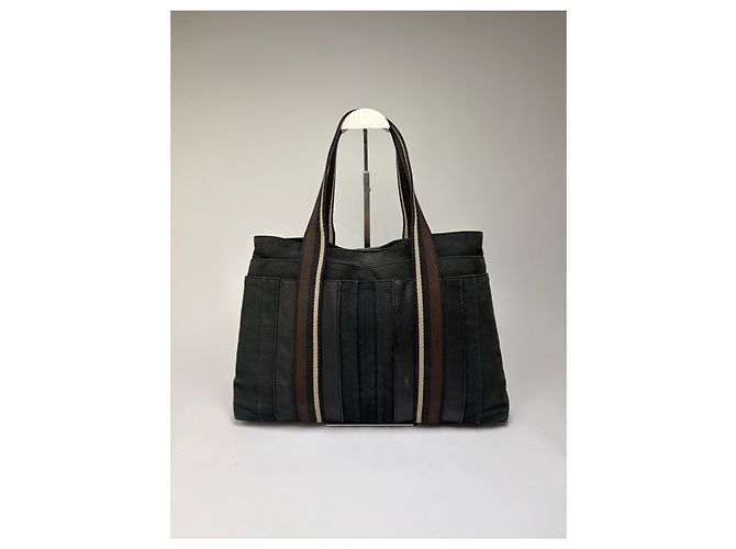 Trim Hermès Tote Vintage Hermes in Tela e Pelle Nero Argento - vista 11