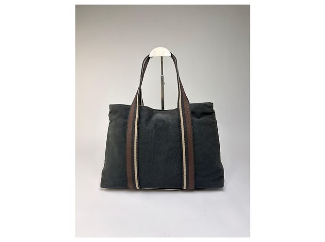 Trim Hermès Tote Vintage Hermes in Tela e Pelle Nero Argento - vista 12