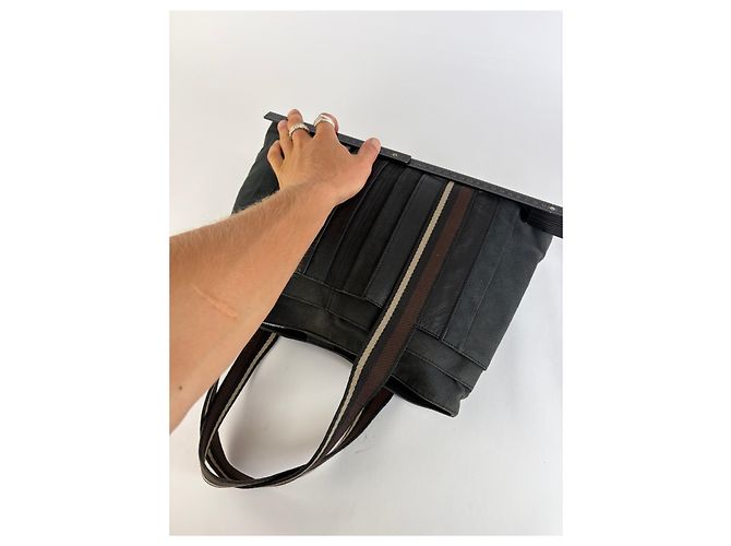 Trim Hermès Tote Vintage Hermes in Tela e Pelle Nero Argento - vista 7