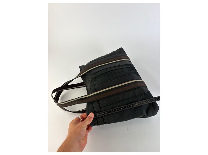 Trim Hermès Tote Vintage Hermes in Tela e Pelle Nero Argento - vista 8