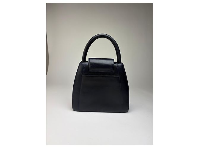 Vintage Givenchy strukturierte Lederhandtasche mit oberem Griff Navy Gold Marineblau - Ansicht 12