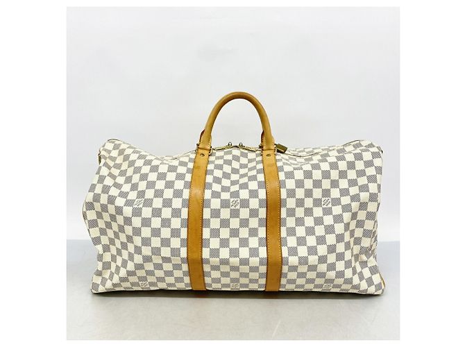 Louis Vuitton Boston Damier Azur Keepall Bandoulière 55 Bianco - vista 13