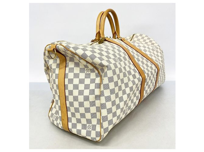 Louis Vuitton Boston Damier Azur Keepall Bandoulière 55 Bianco - vista 2