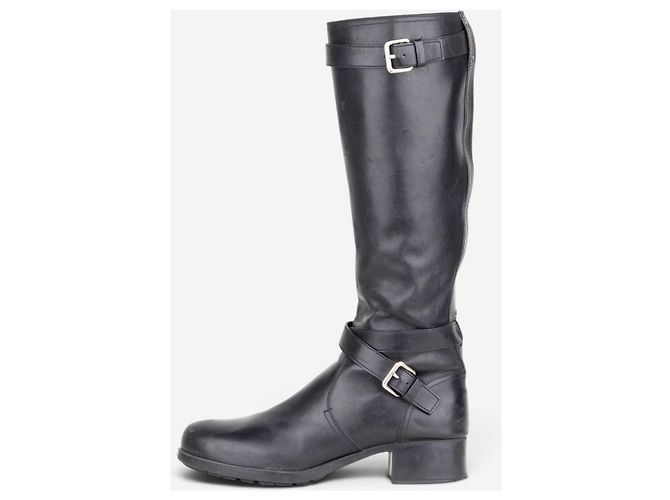 Prada 2000s Knee High Double-Buckle Riding Boots Black - view 3
