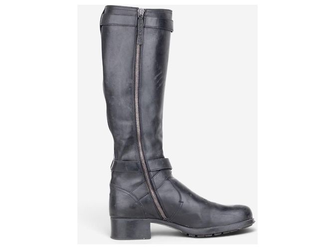Prada 2000s Knee High Double-Buckle Riding Boots Black - view 4